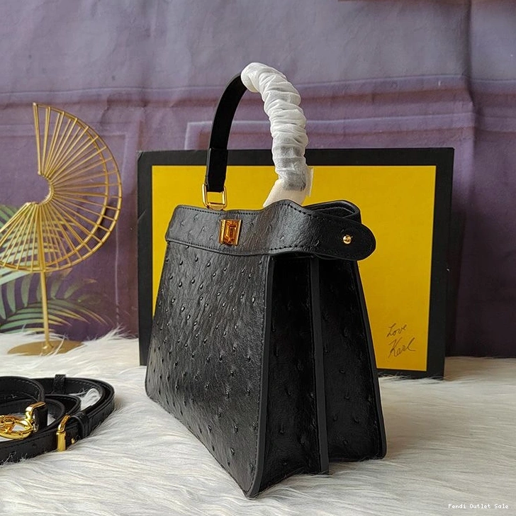 Cheap Petite Leather Peekaboo Black Bag In Fendi ISeeU Ostrich 0811
